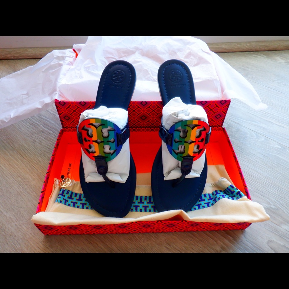 Authentic NWT Tory Burch Miller Sandals in Rainbow
